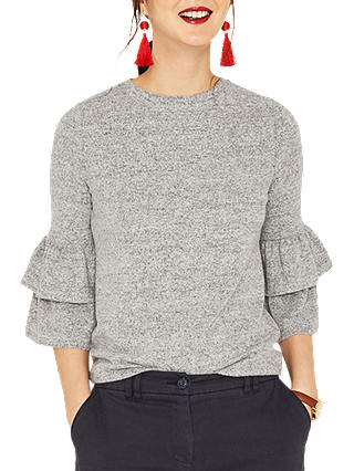 Oasis 3/4 Sleeve Cosy Frill Top, Pale Grey