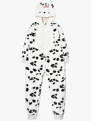 John Lewis & Partners Girls' Dalmatian Fleece Onesie, White/Black