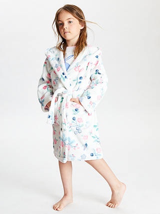 John Lewis & Partners Girls' Floral Berry Robe, White