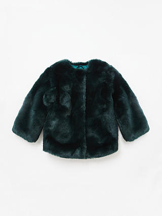John Lewis & Partners Girls' Faux Fur Coat, Green