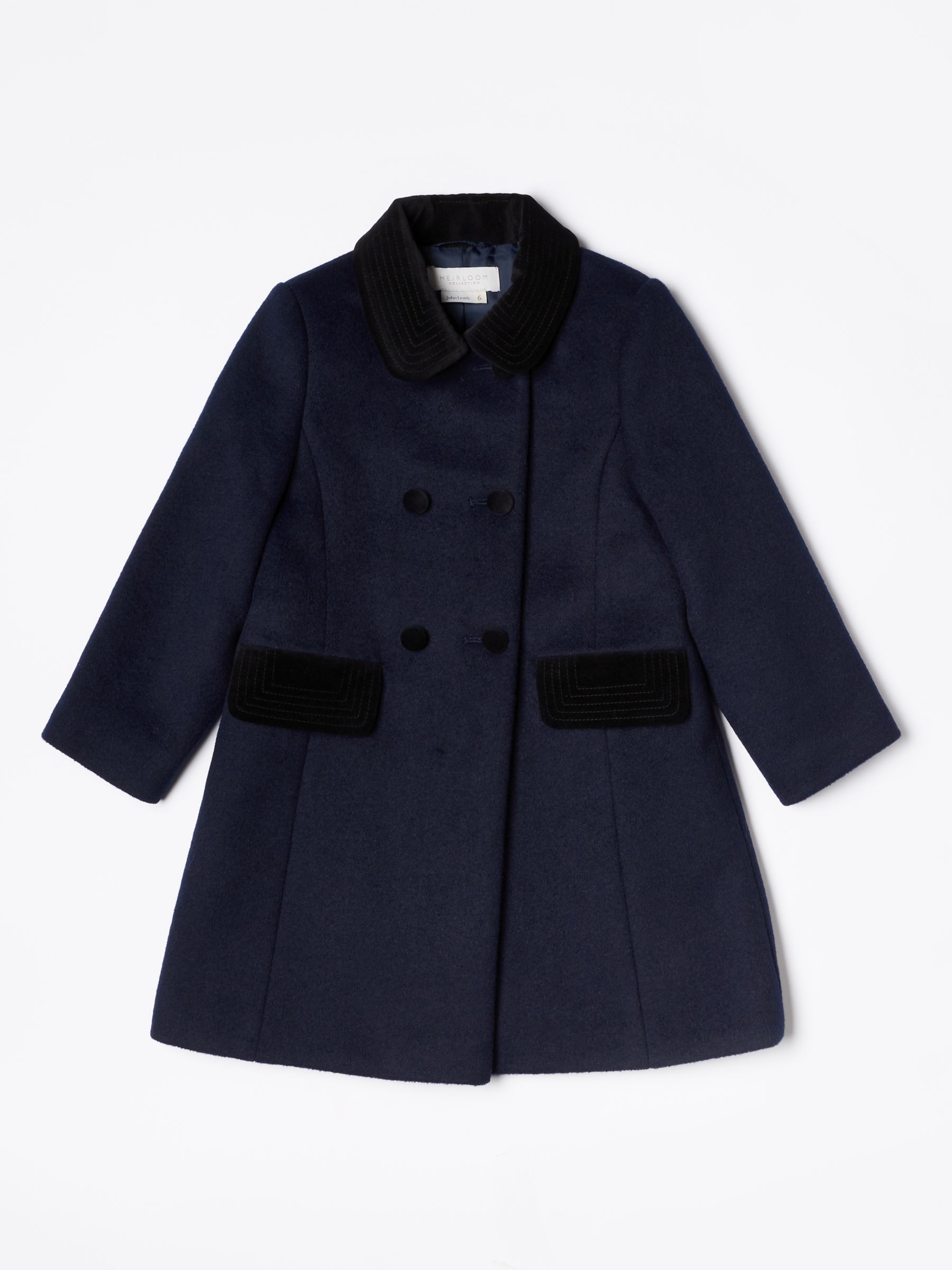 John Lewis & Partners Girls' Velvet Collar Coat, Navy