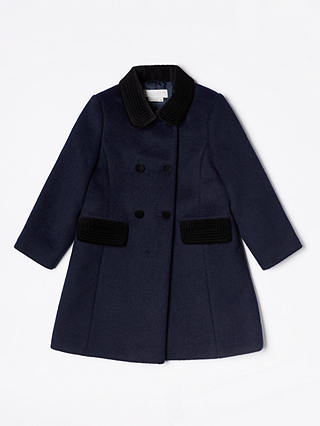 John Lewis & Partners Girls' Velvet Collar Coat, Navy