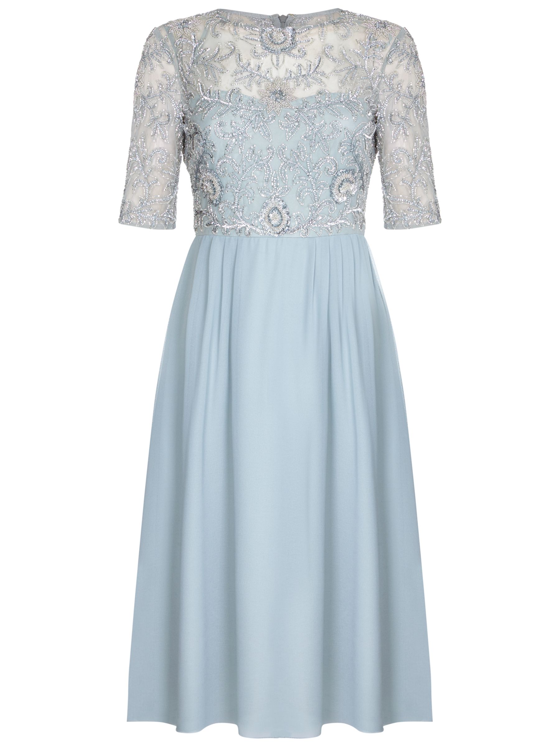 Adrianna Papell Beaded Midi Dress, Blue Mist at John Lewis & Partners