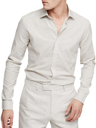 Reiss Cody Cotton Linen Melange Weave Slim Fit Shirt