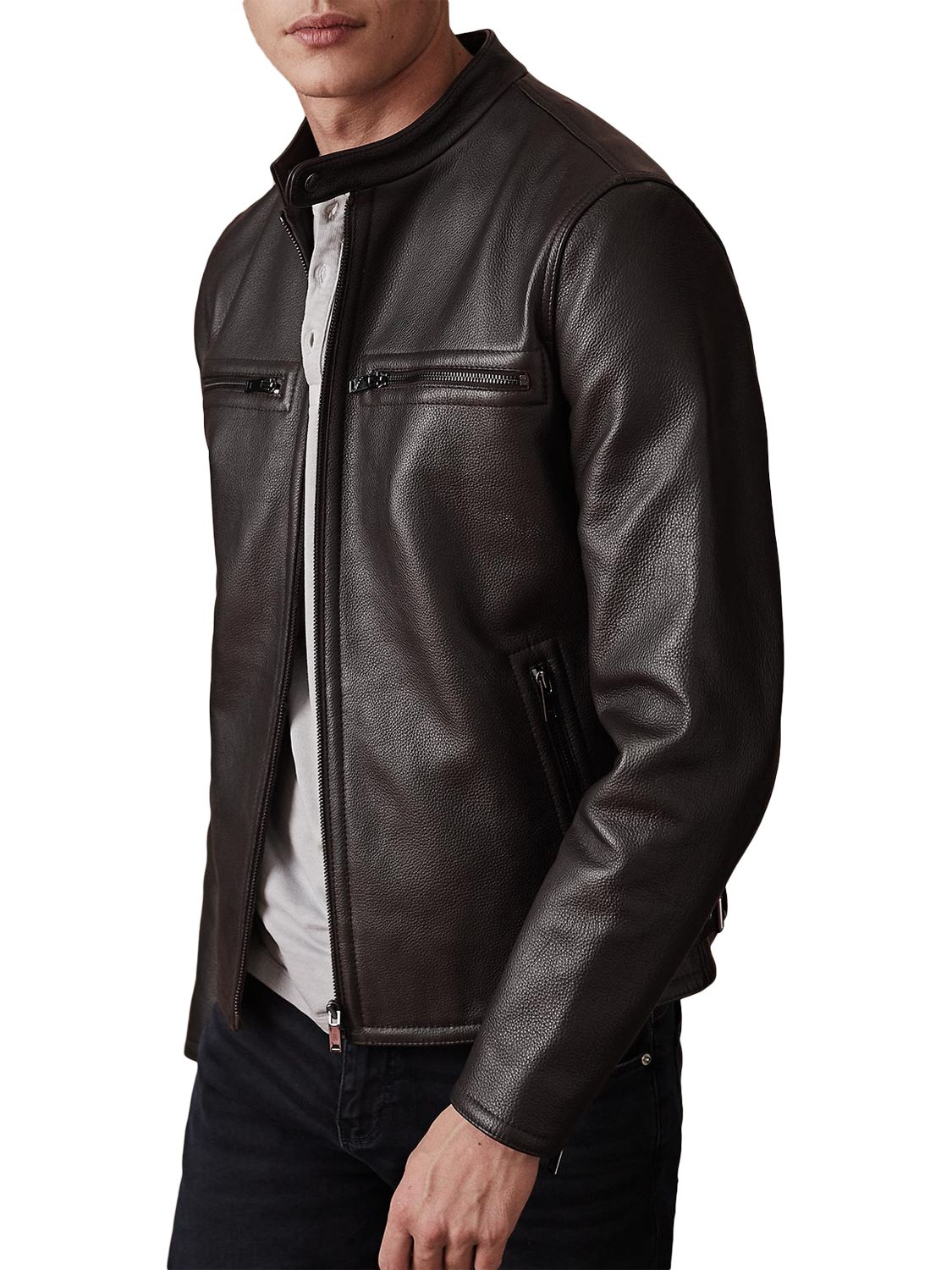 Reiss Sunset Leather Jacket, Black