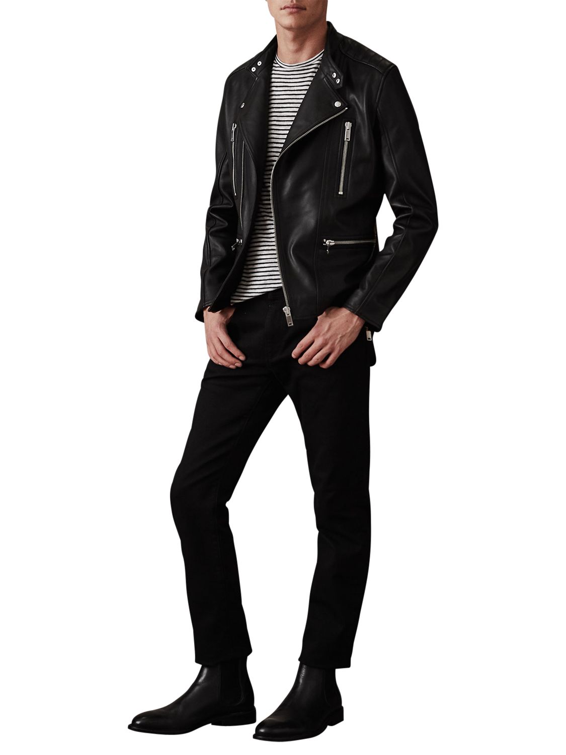 Reiss Hemming Quilted Leather Jacket, Black