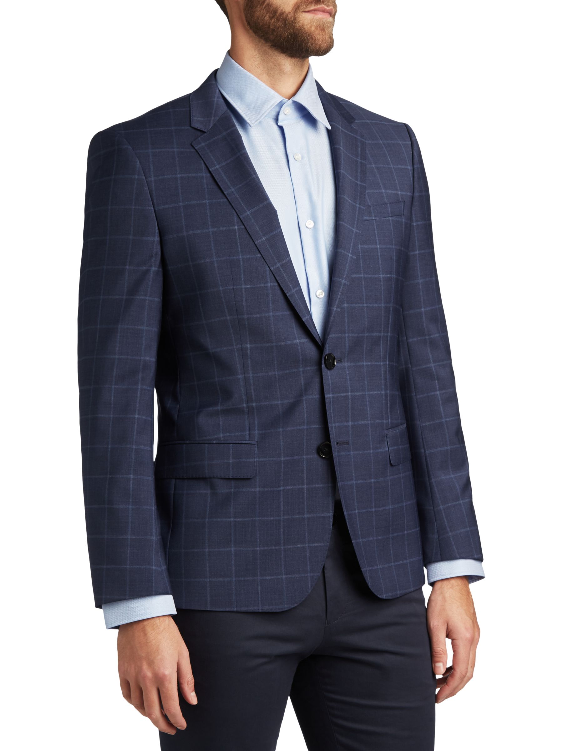 Hugo Boss C-Jefferd/C-Stedson Mens 100% Wool Two Button Suit US 40R IT 50R Blue 