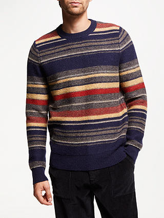 JOHN LEWIS & Co. Placement Stripe Wool Jumper, Navy/Multi