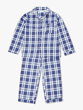 John Lewis & Partners Boys' Check Woven Pyjamas, Blue