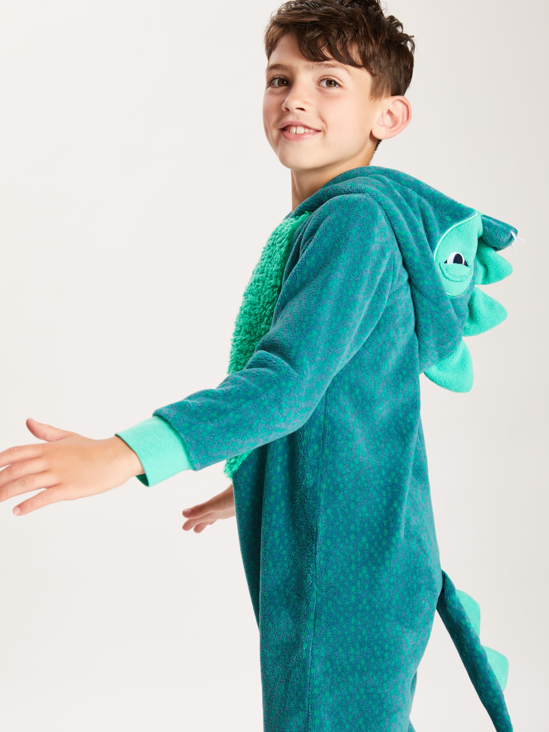 John Lewis Partners Boys Dinosaur Fleece Onesie Green At John Lewis Partners