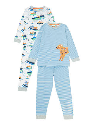 John Lewis & Partners Boys' Jungle Boats Pyjamas, Pack of 2, White/Blue