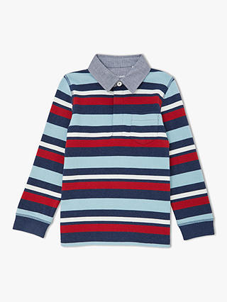 John Lewis & Partners Boys' Stripe Rugby Top, Blue/Red