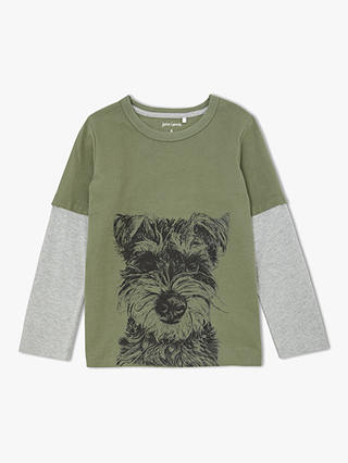 John Lewis & Partners Boys' Dog Long Sleeve T-Shirt, Olive