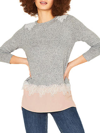 Oasis Lace Insert Top, Pale Grey