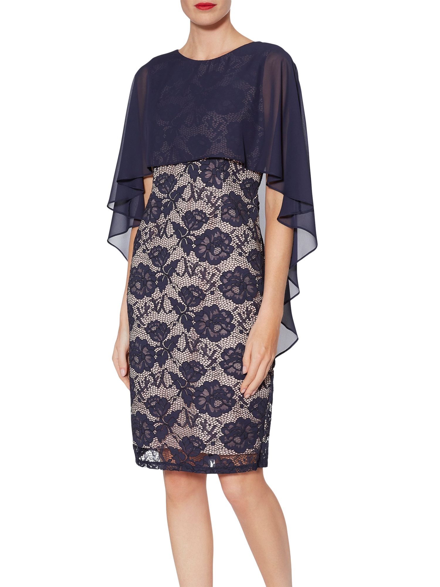 Gina Bacconi Minnie Floral Embroidery Dress, Navy at John Lewis & Partners