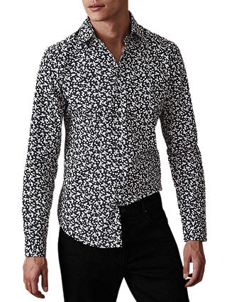 Reiss Camberwell Floral Slim Fit Shirt, Black