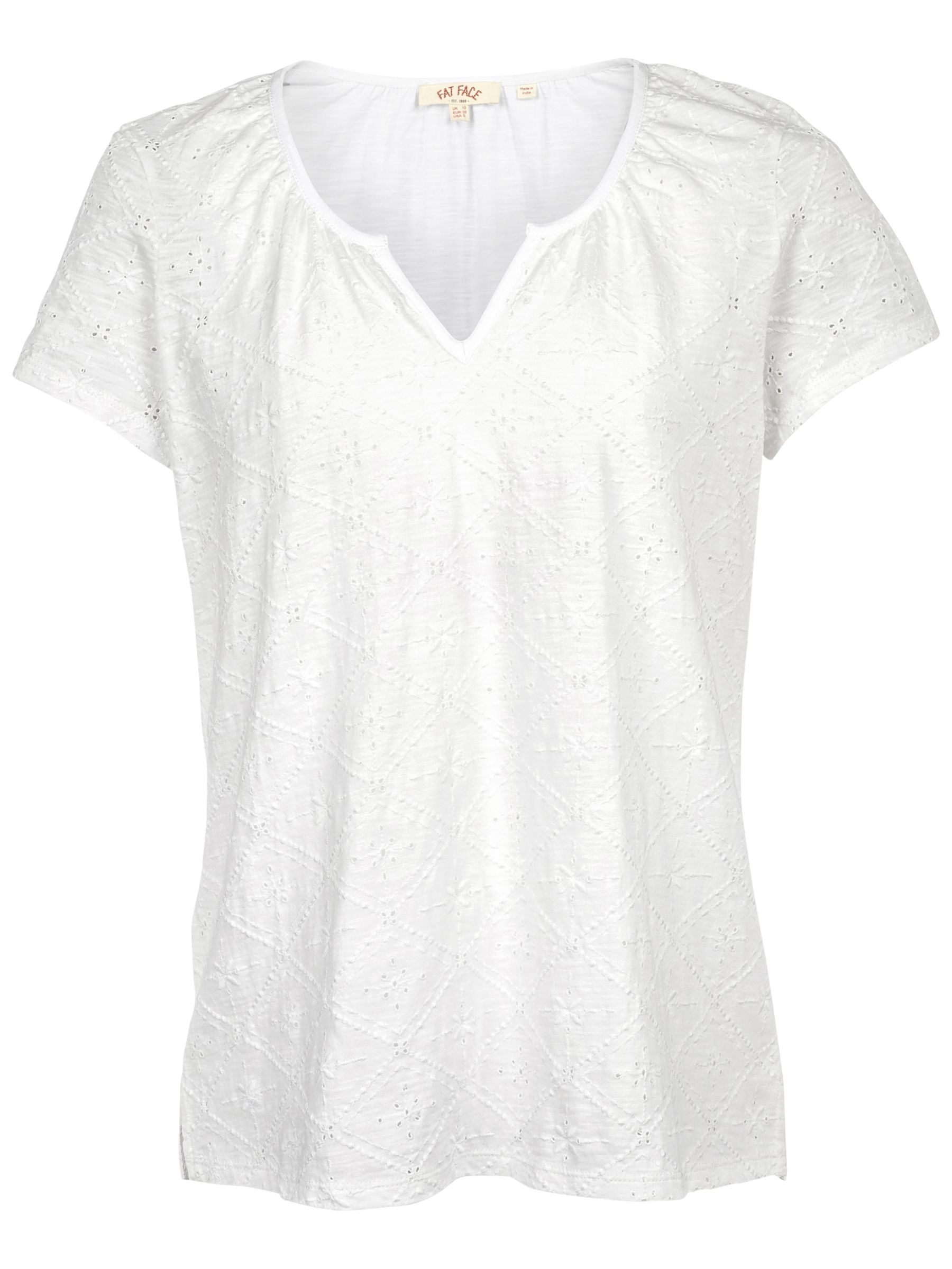 Fat Face Nelli Notch Broderie Top, White