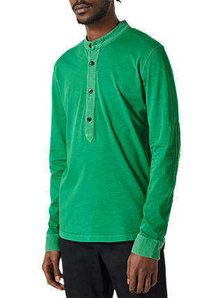 Jigsaw Henley Long Sleeve Button T-Shirt, Cardamon Green