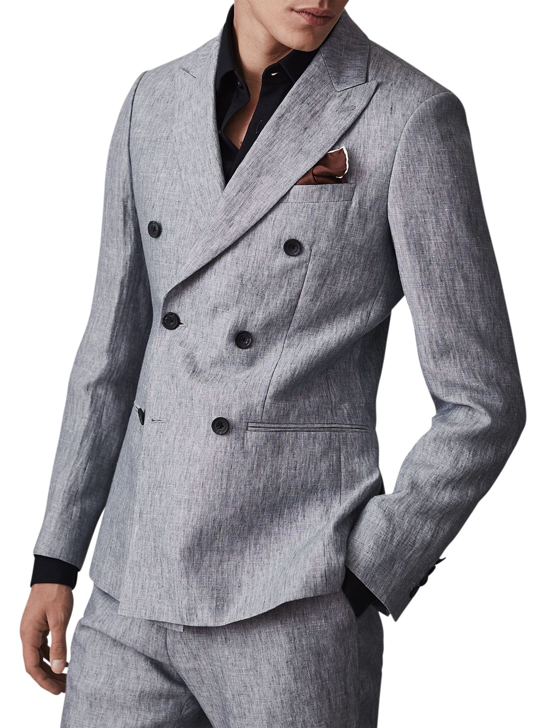 Reiss Miami Double Breasted Slim Fit Linen Suit Jacket, Soft Blue at ...