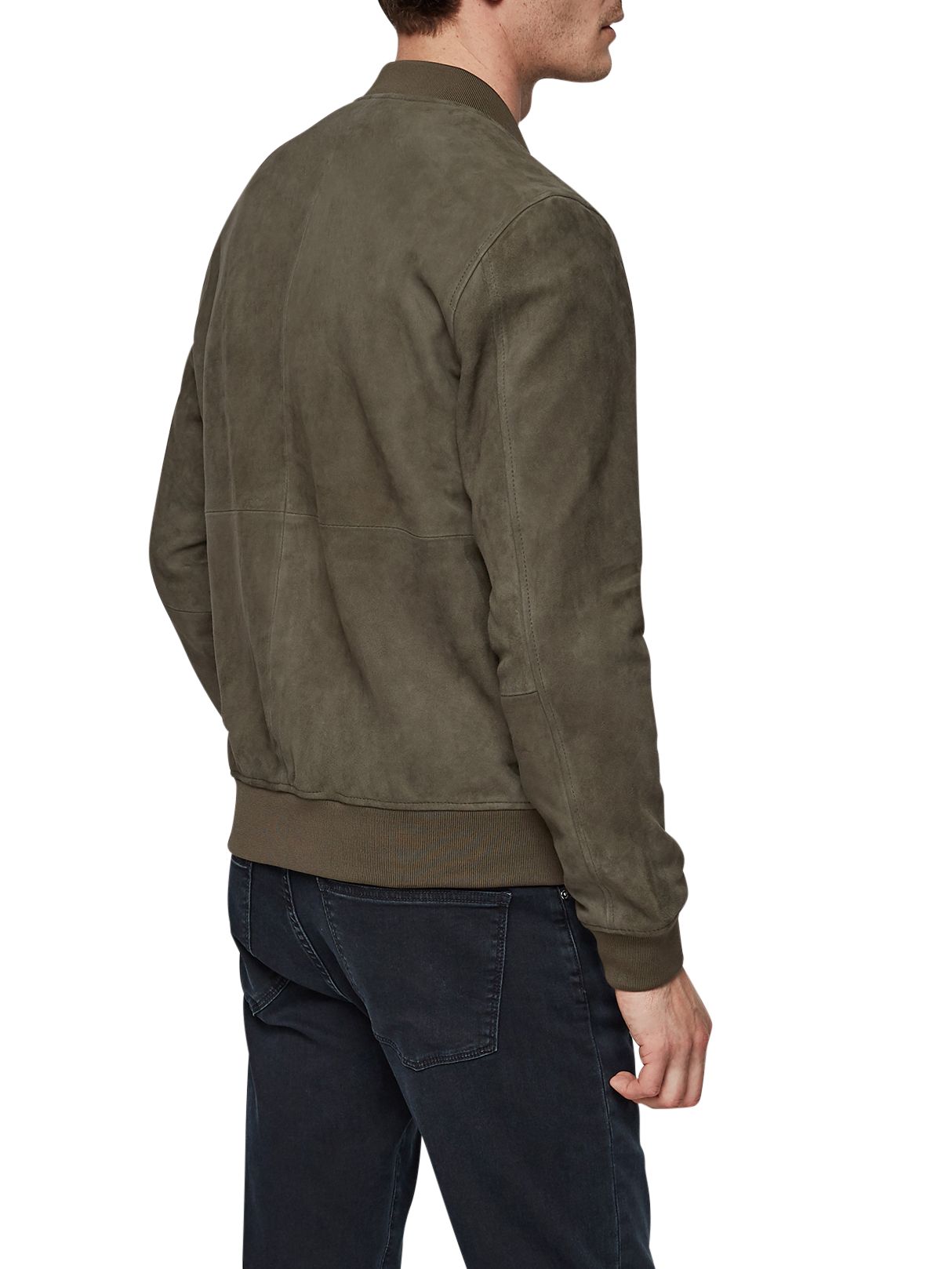 Reiss Venice Suede Bomber Jacket, Khaki, M