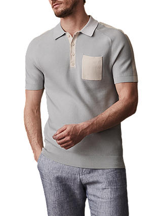 Reiss Albion Short Sleeve Textured Polo Shirt, Soft Blue