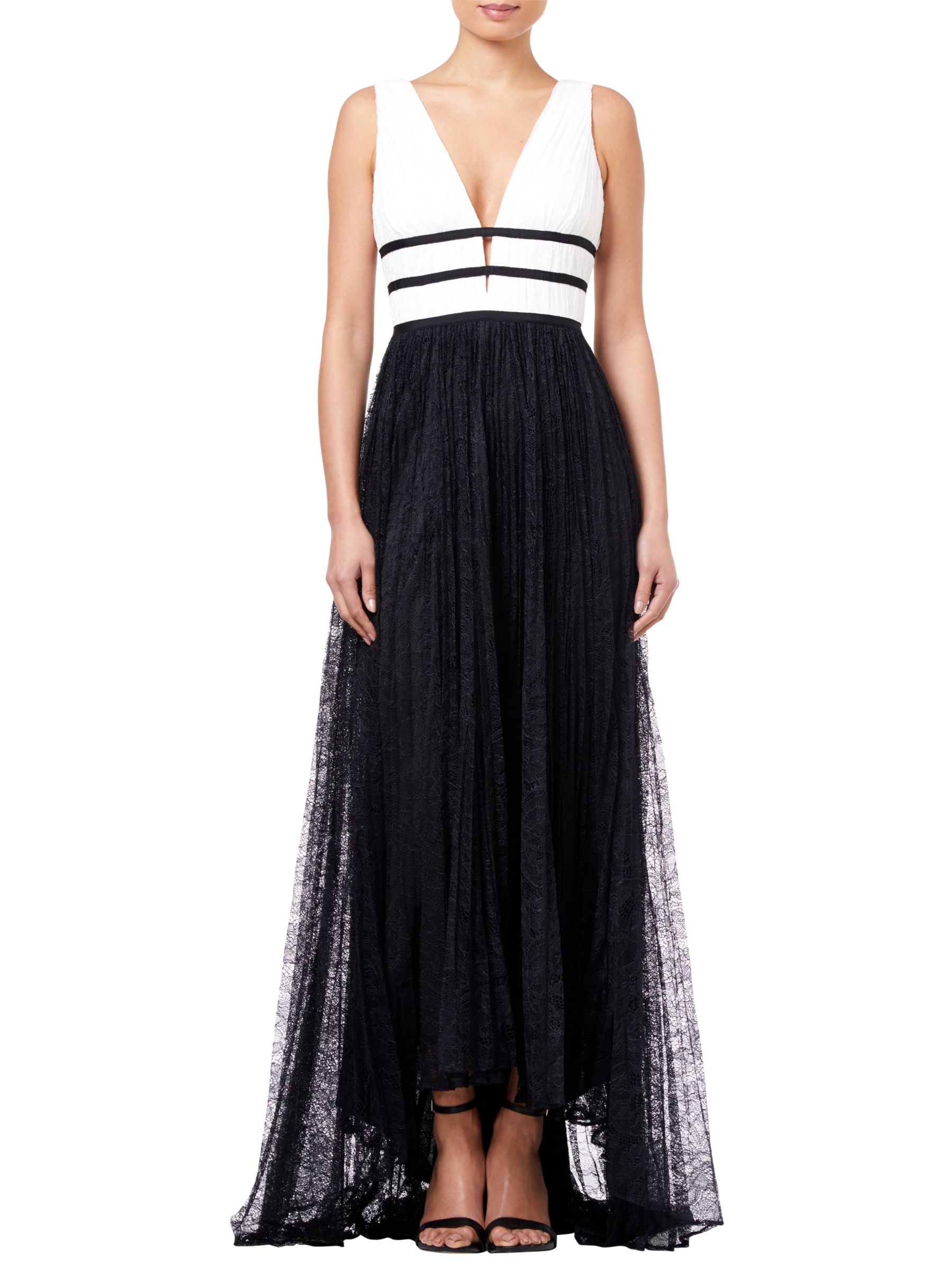 Adrianna Papell Lace Long Dress, Black/White