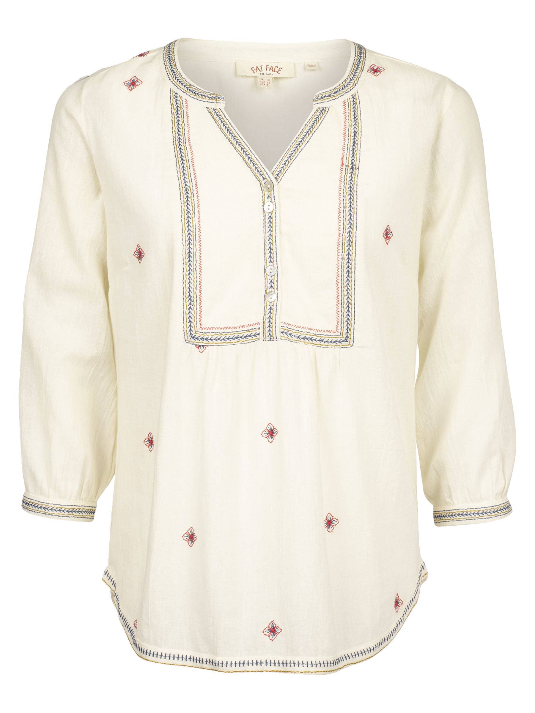 Fat Face Poppy Embroidered Popover Blouse, Natural