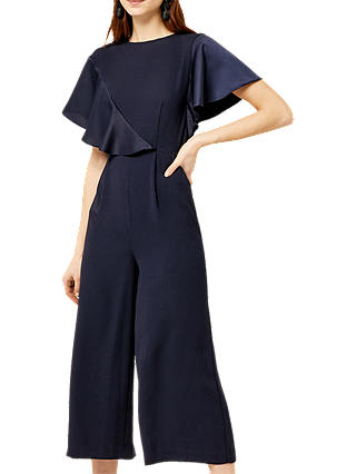 Warehouse Satin and Crepe Jumpsuit, Navy