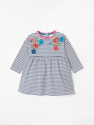 John Lewis & Partners Baby Stripe Floral Embroidery Dress, Blue
