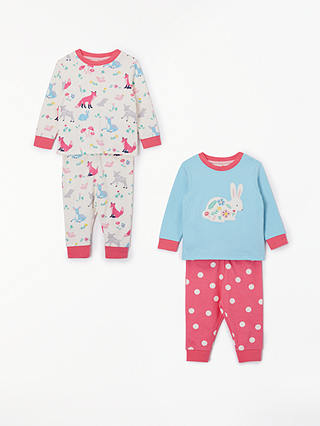 John Lewis & Partners Baby GOTS Organic Cotton Woodland Pyjamas, Pack of 2, Multi