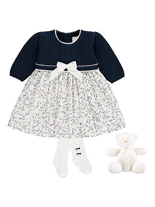 Emile et Rose Baby Nelly Floral Dress and Tights Set, Navy