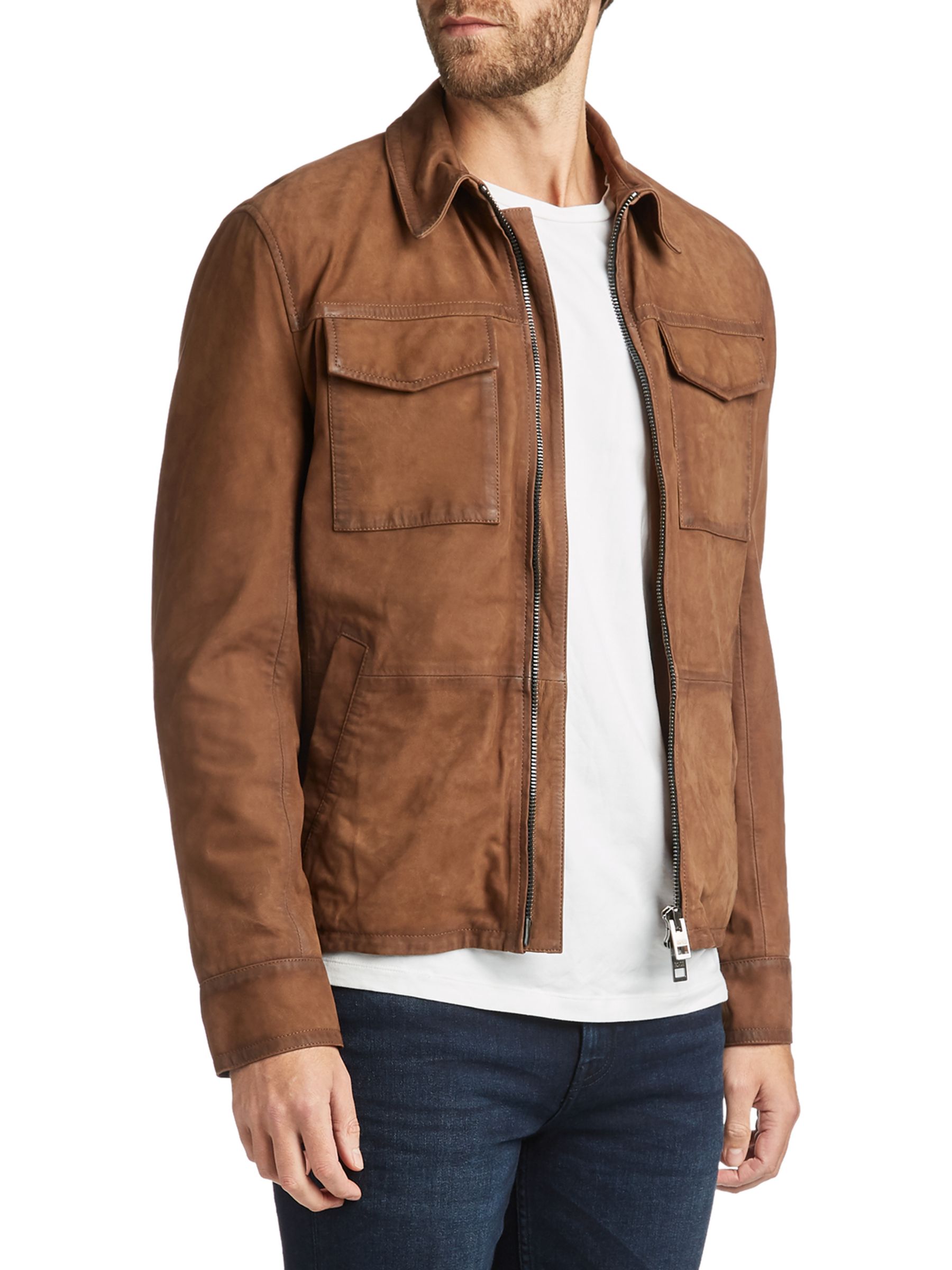 hugo boss brown leather jacket mens
