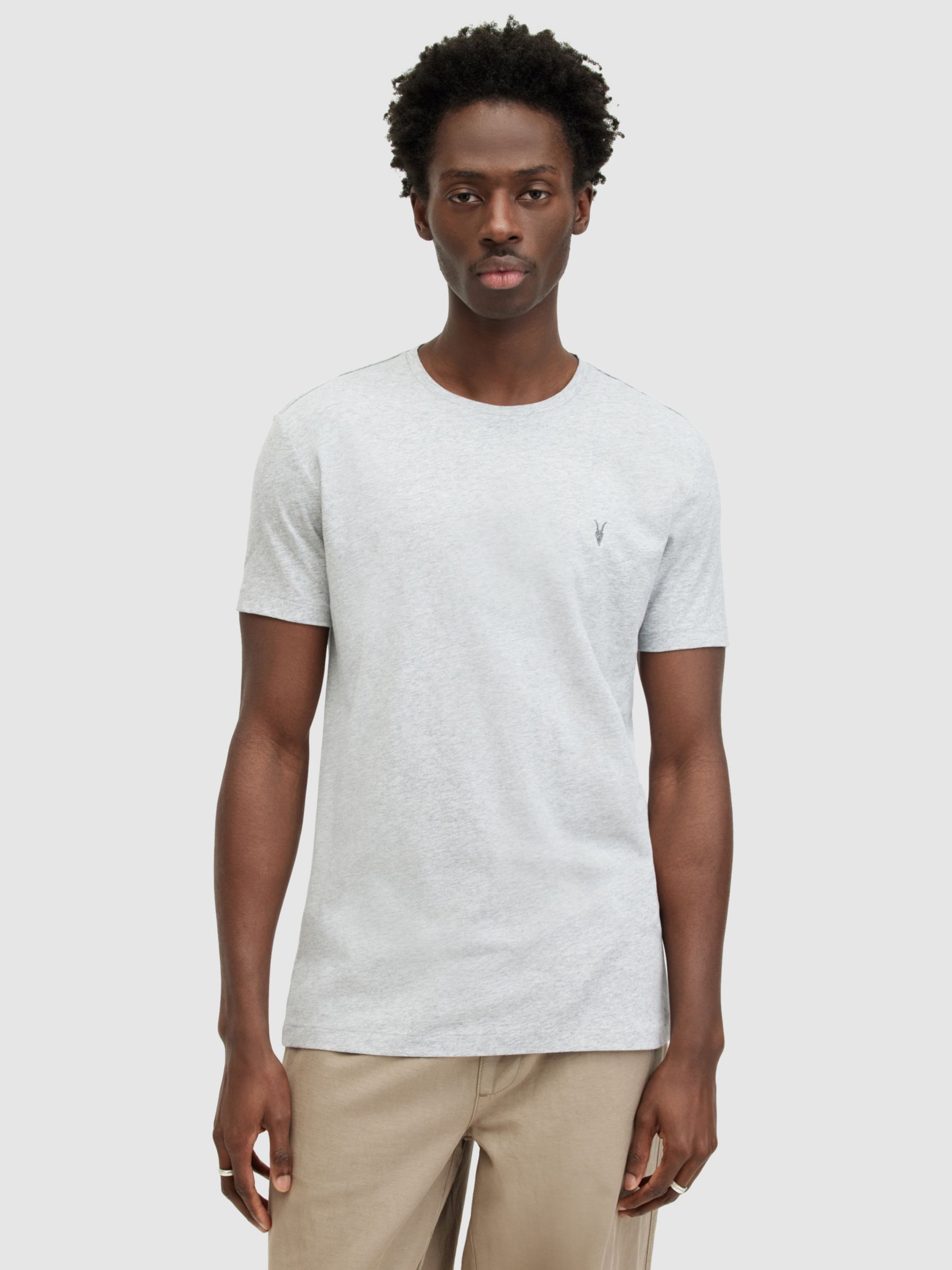 AllSaints Tonic Crew Neck T-Shirt, Pack of 3, White/Black/Grey, XS
