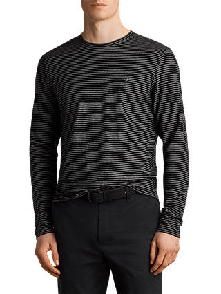 AllSaints Suburb Long Sleeve Stripe T-Shirt, Black/Chalk