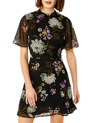 Warehouse Molly Floral Print Dress, Black/Multi