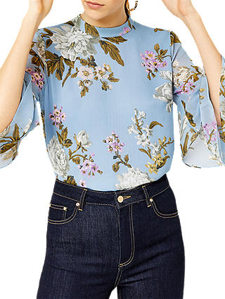 Warehouse Molly Floral Print Top, Blue/Multi