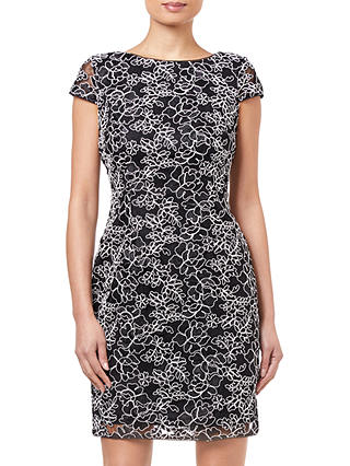 Adrianna Papell Corded Lace Dress, Black/White