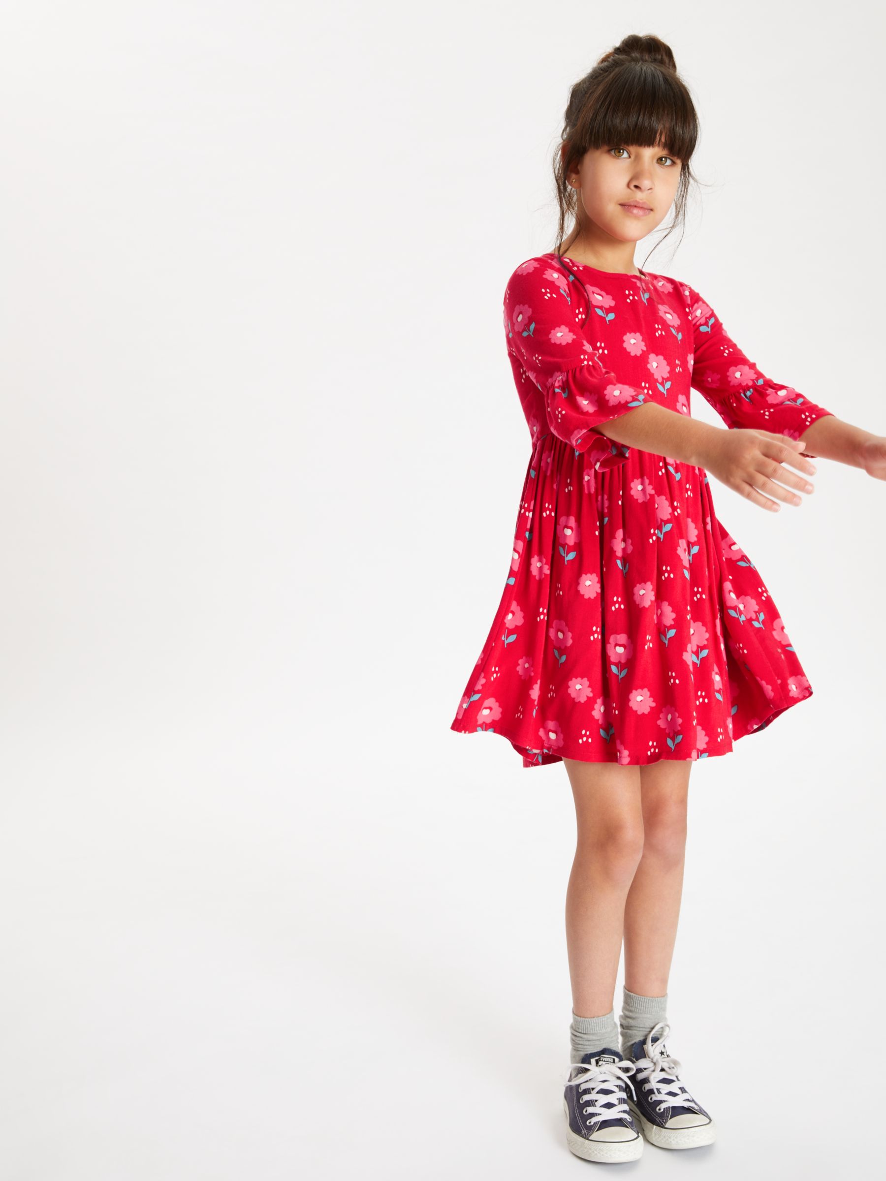 John Lewis & Partners Girls' Floral Print Dress, Red