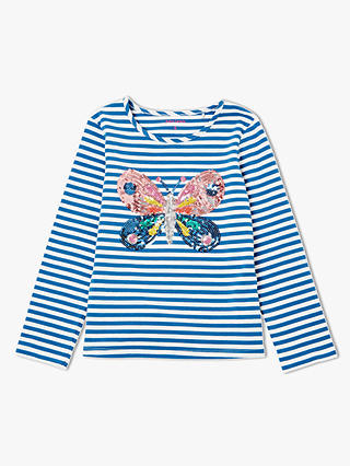 John Lewis & Partners Girls' Glitter Stripe Butterfly T-Shirt, Blue