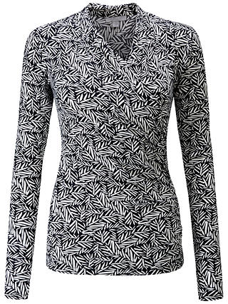 Pure Collection Leaf Print Jersey Wrap Top, Black/Multi