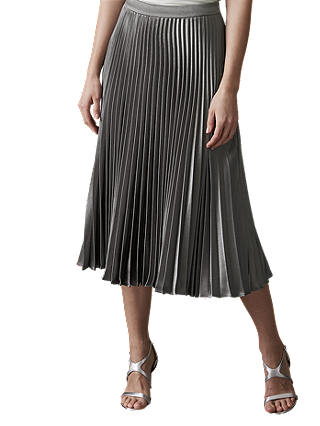 Reiss Alisa Pleated Midi Skirt, Pewter, 6