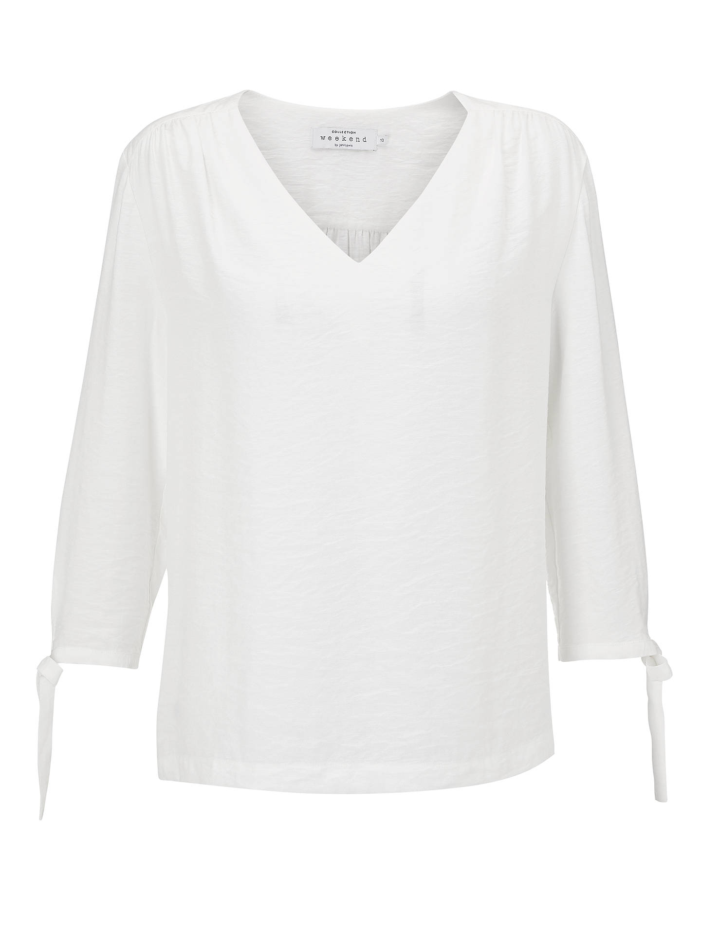 Collection WEEKEND by John Lewis V-Neck Cuff Top, Ivory at John Lewis ...