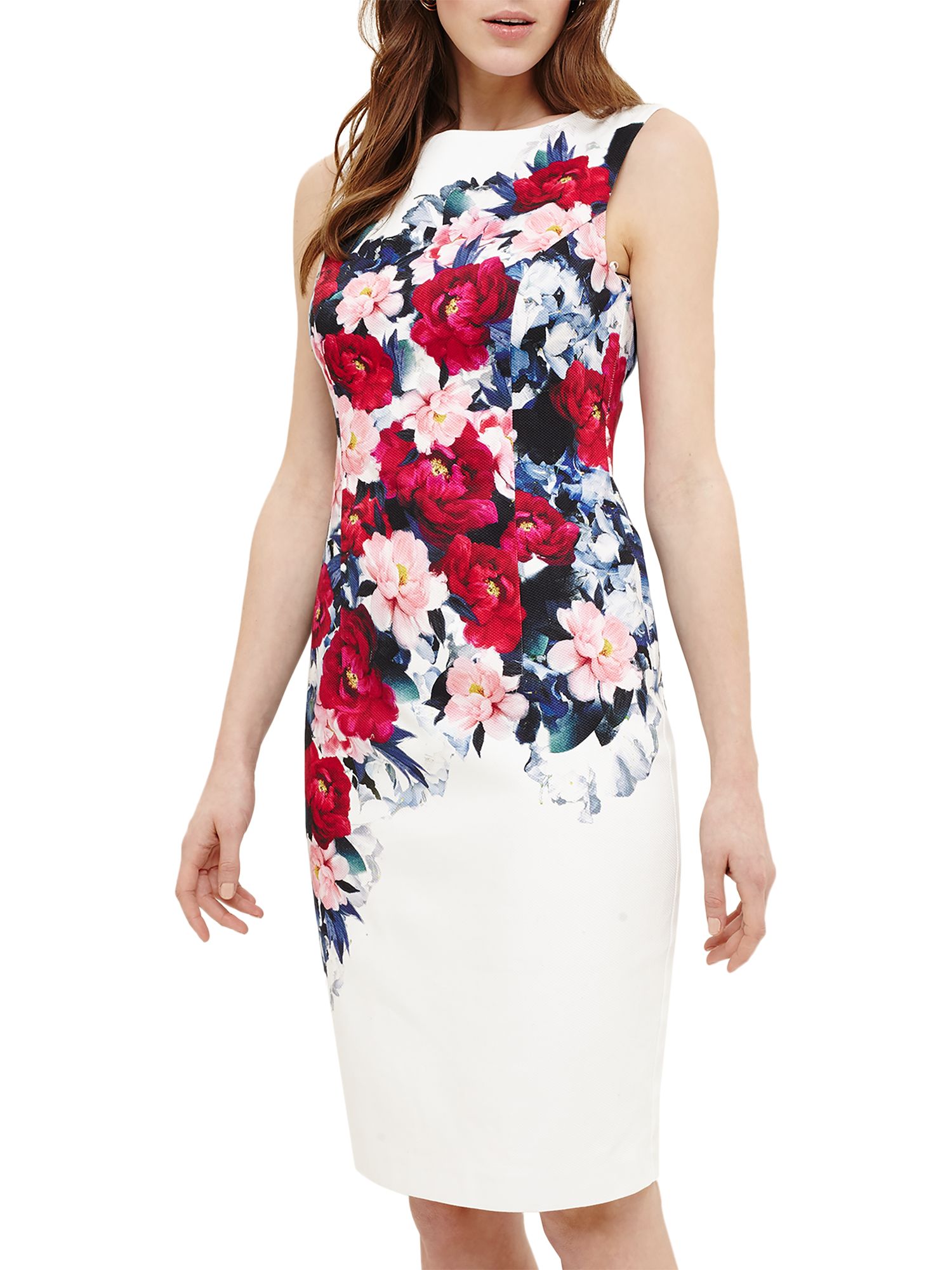 Phase Eight Cassia Floral Printed Dress, Ivory/Multi