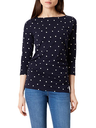 Hobbs Rebecca Spotted Ruched Top, Navy