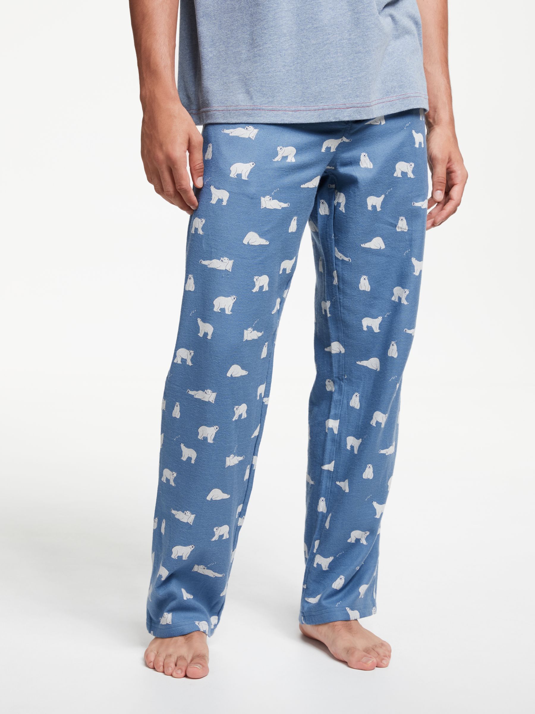 John Lewis & Partners Polar Bear Print Pyjama Bottoms, Blue, S