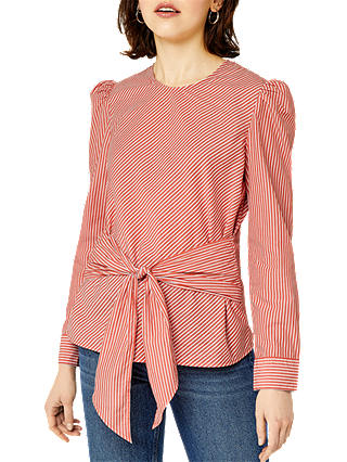Warehouse Stripe Tie Front Top, Red