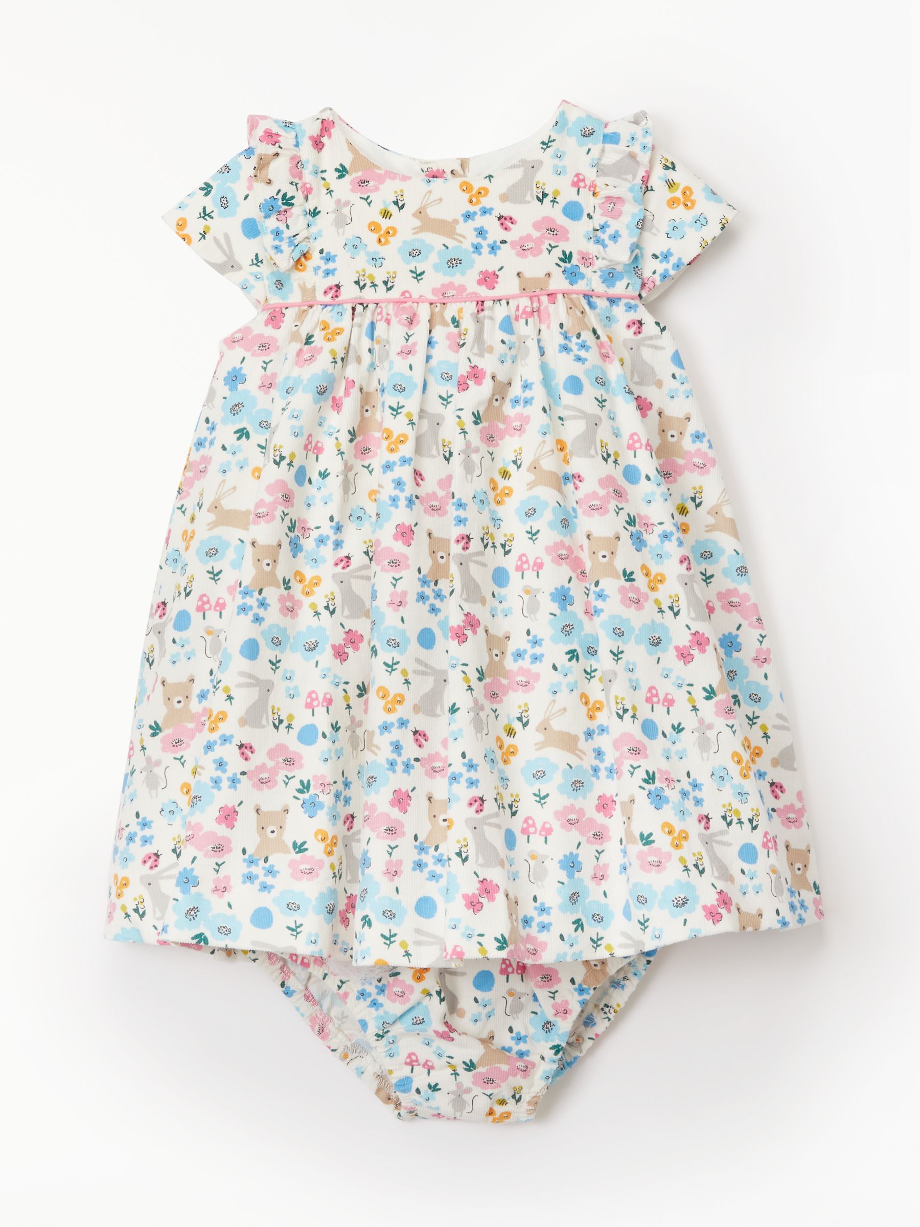 John Lewis & Partners Baby Woodland Animal and Floral Cord Dress and Knickers Set, Multi