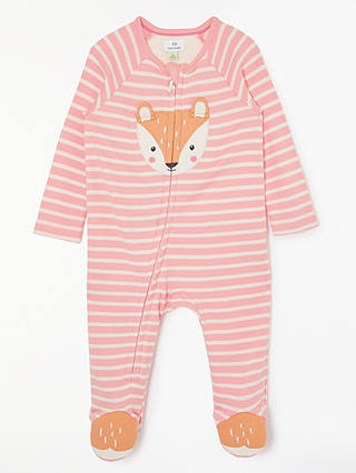 John Lewis & Partners Baby GOTS Organic Cotton Deer Face Sleepsuit, Pink