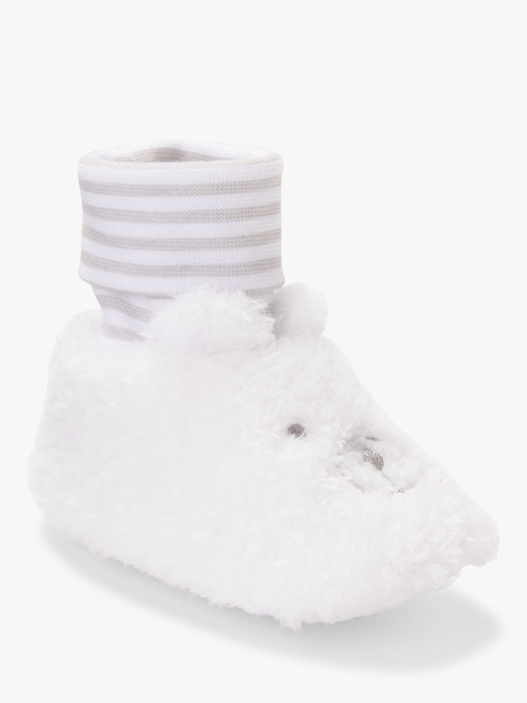 John Lewis & Partners Baby Super Socktop Bear Slippers, Grey/White