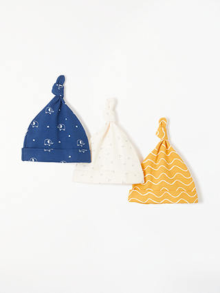 John Lewis & Partners Baby Knotted Hat, Pack of 3, Multi